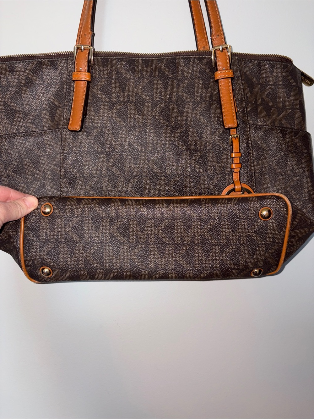 Michael Kors Brown Logo Tote with Tan Leather Trim - Picture 3 of 10